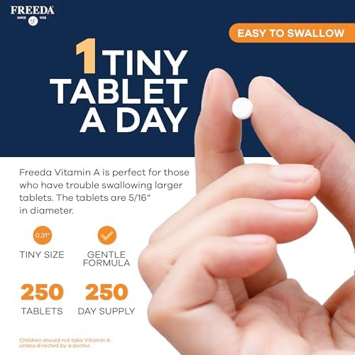 Freeda Vitamina A 15,000 UI – Palmitato de Retinilo – Vegano, Kosher, Sin Pescado – Apoyo a Ojos, Visión, Inmunidad y Piel – Tabletas Pequeñas y - imagen 6