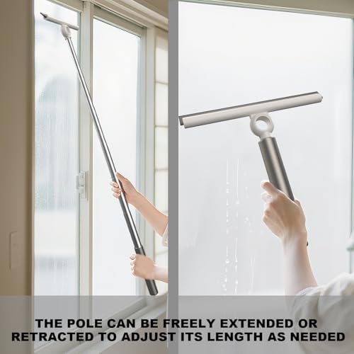 EHOMGUI Limpiador de Ducha Extensible para Puertas de Vidrio, Squeegee de Silicón de 10 Pulgadas, Mango Telescópico para Ventanas y Vidrio de Ducha, - imagen 2