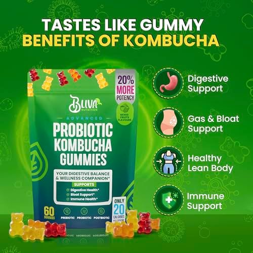 Gomitas Probióticas BLIVA Kombucha - Prebióticos, Probióticos, Postbióticos, Corteza de Olmo Resbaladizo y Fibra - Suplemento de Gomitas para Hombres - imagen 4
