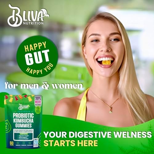 Gomitas Probióticas BLIVA Kombucha - Prebióticos, Probióticos, Postbióticos, Corteza de Olmo Resbaladizo y Fibra - Suplemento de Gomitas para Hombres - imagen 7