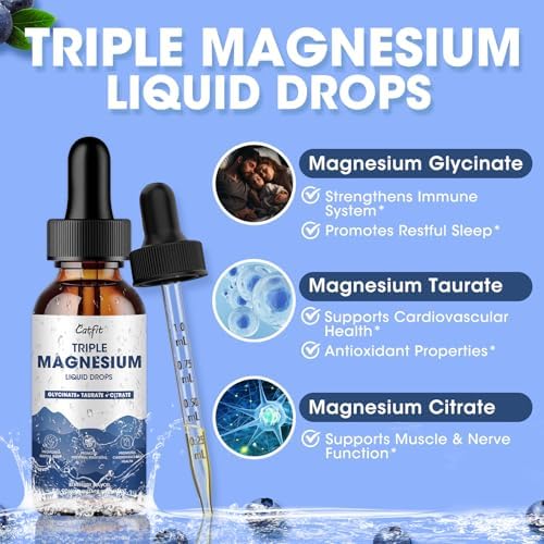 Gotas Líquidas de Glicinato de Magnesio con Taurato y Citrato, Suplemento para Sueño y Relajación, con Potasio y Omega-3, Sabor Arándano, 2 Fl Oz - imagen 2