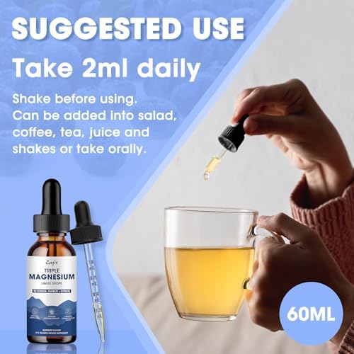 Gotas Líquidas de Glicinato de Magnesio con Taurato y Citrato, Suplemento para Sueño y Relajación, con Potasio y Omega-3, Sabor Arándano, 2 Fl Oz - imagen 5