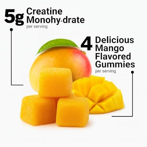 Gomitas de Creatina 5000mg – Veganas – Aumenta Masa Muscular – Soporte de Fuerza y Energía – 120 Unidades – Sabor Mango – Suplemento de Creatina - imagen 3