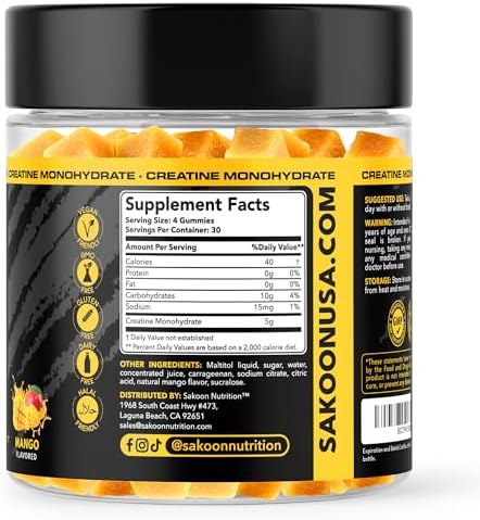 Gomitas de Creatina 5000mg – Veganas – Aumenta Masa Muscular – Soporte de Fuerza y Energía – 120 Unidades – Sabor Mango – Suplemento de Creatina - imagen 5