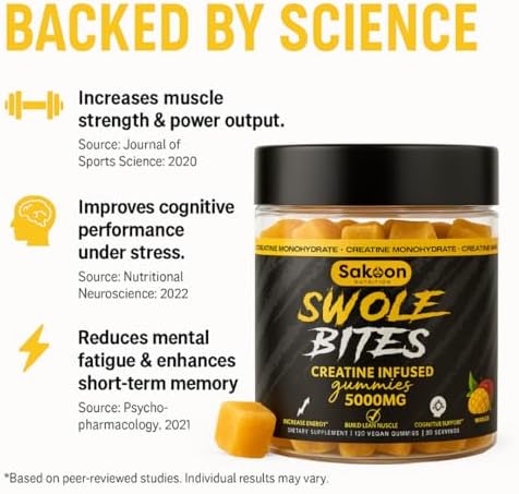 Gomitas de Creatina 5000mg – Veganas – Aumenta Masa Muscular – Soporte de Fuerza y Energía – 120 Unidades – Sabor Mango – Suplemento de Creatina - imagen 6