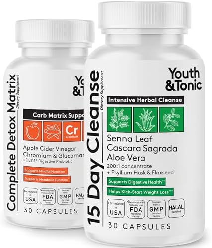 Limpieza de 15 Días Youth & Tonic – Limpiador Herbal Intenso para Colon y Detox Digestivo, Alivio de Inflamación, 60 Pastillas Detox - imagen 1