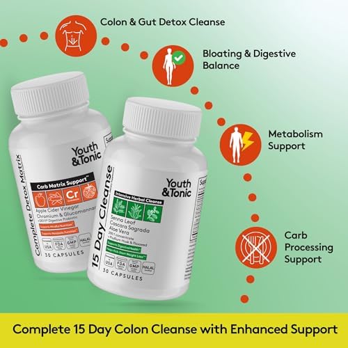Limpieza de 15 Días Youth & Tonic – Limpiador Herbal Intenso para Colon y Detox Digestivo, Alivio de Inflamación, 60 Pastillas Detox - imagen 2