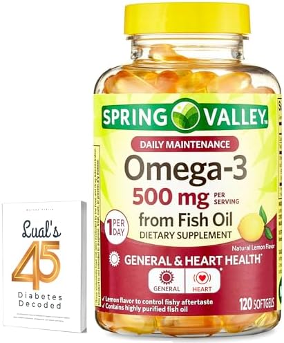 Suplemento Dietético Omega-3 de Aceite de Pescado Spring Valley 500 mg 120 Cápsulas Blandas + Luall's 45 Diabetes Decoded - imagen 1