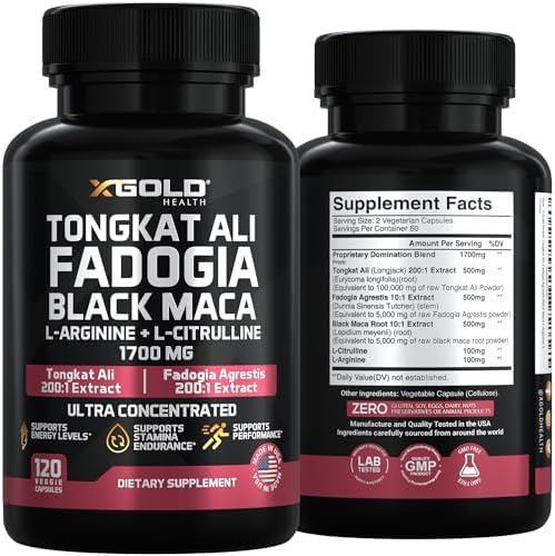 Complejo de Tongkat Ali + Fadogia Agrestis 1700mg con Maca Negra, L-Arginina y L-Citrulina, Aumentador de Óxido Nítrico, Energía y Rendimiento, 120 - imagen 7