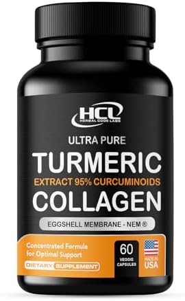 Cápsulas de Extracto de Cúrcuma Curcumina 95% y Colágeno - NEM Promueve la Comodidad y Flexibilidad de Rodillas - Membrana de Huevo con Glucosamina, - imagen 1