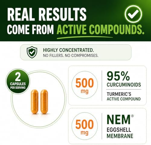 Cápsulas de Extracto de Cúrcuma Curcumina 95% y Colágeno - NEM Promueve la Comodidad y Flexibilidad de Rodillas - Membrana de Huevo con Glucosamina, - imagen 4