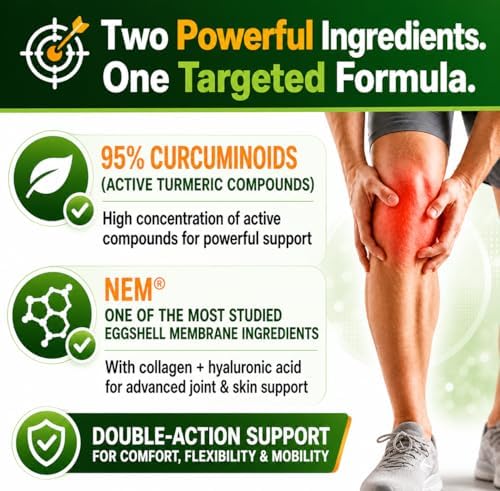 Cápsulas de Extracto de Cúrcuma Curcumina 95% y Colágeno - NEM Promueve la Comodidad y Flexibilidad de Rodillas - Membrana de Huevo con Glucosamina, - imagen 5