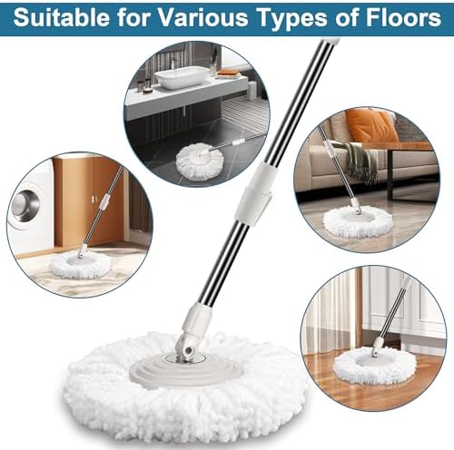 Paquete de 6 Cabezas de Repuesto para Mopas, Compatibles con FunClean Spin Mop y RinseWise Mop Bucket, Refill de Microfibra para Uso en Casa e - imagen 6