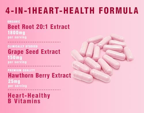 Cápsulas de Remolacha, Extracto 20:1 de 1800mg con Semilla de Uva y Espino, Suplemento Aumentador de Óxido Nítrico para Circulación, Presión Arterial - imagen 2