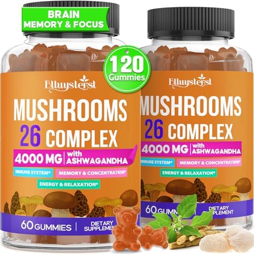 Gomitas de Hongo para Adultos 4000mg, Suplemento para Memoria y Concentración, Complejo de 26 Hongos con Ashwagandha y Melena de León, 120 piezas - imagen 1