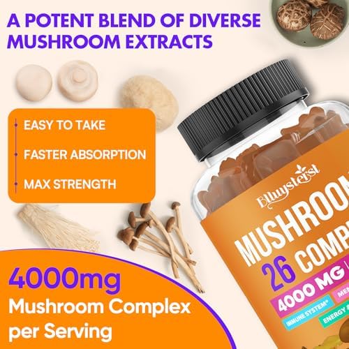 Gomitas de Hongo para Adultos 4000mg, Suplemento para Memoria y Concentración, Complejo de 26 Hongos con Ashwagandha y Melena de León, 120 piezas - imagen 8