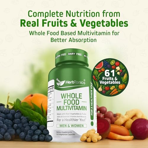 Multivitamínico Herbtonics para Hombres y Mujeres – Vegano con Frutas, Verduras, Probióticos, CoQ10, Cúrcuma y Más – 120 Cápsulas - imagen 2