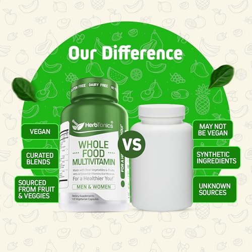 Multivitamínico Herbtonics para Hombres y Mujeres – Vegano con Frutas, Verduras, Probióticos, CoQ10, Cúrcuma y Más – 120 Cápsulas - imagen 6