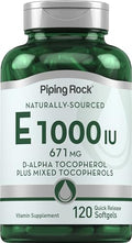 Piping Rock Vitamina E 1000 IU en Softgels | 120 Cápsulas | Con D-Alfa y Tocoferoles Mixtos | Suplemento para Hombres y Mujeres | Sin Gluten, No OGM - imagen 1