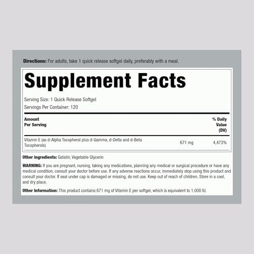 Piping Rock Vitamina E 1000 IU en Softgels | 120 Cápsulas | Con D-Alfa y Tocoferoles Mixtos | Suplemento para Hombres y Mujeres | Sin Gluten, No OGM - imagen 2