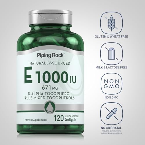 Piping Rock Vitamina E 1000 IU en Softgels | 120 Cápsulas | Con D-Alfa y Tocoferoles Mixtos | Suplemento para Hombres y Mujeres | Sin Gluten, No OGM - imagen 3