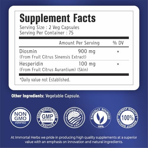 Complejo de Diosmina y Hesperidina 1000mg de Immortal Herbs, 150 Cápsulas, Extracto de Frutas Ricas en Bioflavonoides, 100% Vegetariano, Sin OGM y - imagen 2
