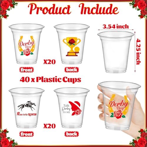 ANYMONYPF 40 Pzs Vasos Desechables para Fiesta Derby Day de Carreras de Caballos, Transparentes de 12 OZ para Decoraciones y Suministros - imagen 2