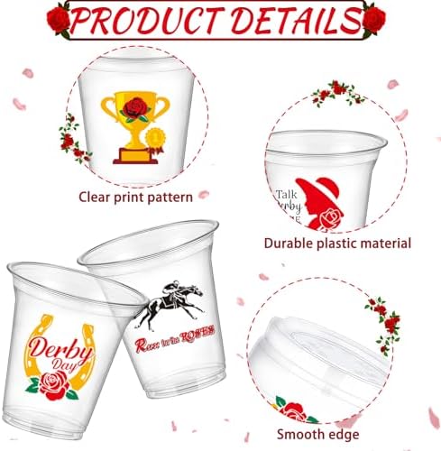 ANYMONYPF 40 Pzs Vasos Desechables para Fiesta Derby Day de Carreras de Caballos, Transparentes de 12 OZ para Decoraciones y Suministros - imagen 3