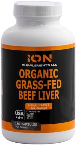 Cápsulas de Hígado de Res 100% Orgánico Alimentado con Pasto (180 Caps) - Criado en Pastoreo - Hierro, Vitamina A, B, Colágeno - Promueve Energía y - imagen 1