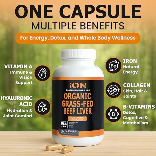 Cápsulas de Hígado de Res 100% Orgánico Alimentado con Pasto (180 Caps) - Criado en Pastoreo - Hierro, Vitamina A, B, Colágeno - Promueve Energía y - imagen 4