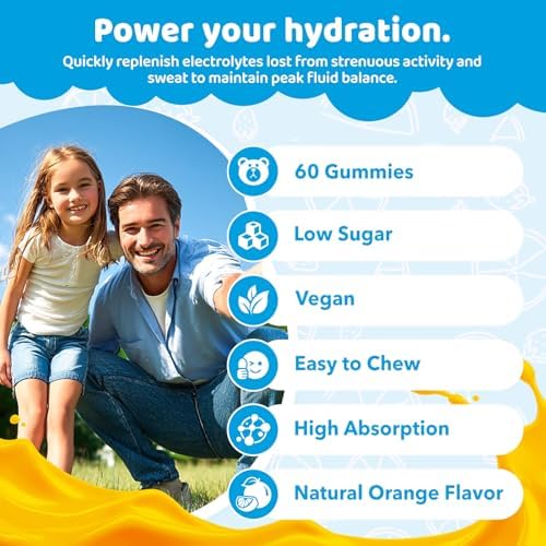 Gomitas Electrolíticas para Hidratación, Sabor Naranja, Veganas, 60 Chicles para Niños y Adultos Mayores, con Potasio, Magnesio, Calcio y Sodio - imagen 7