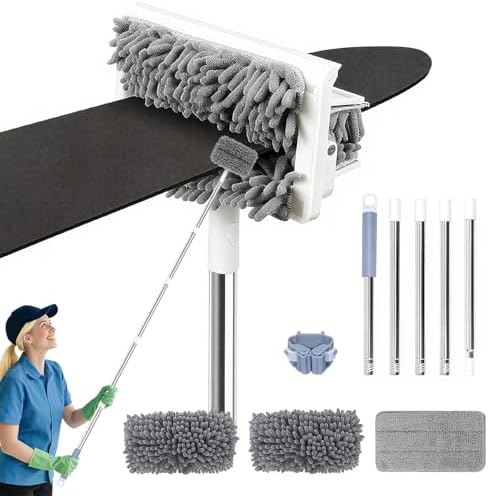Limpiador de Ventilador de Techo con Mango Extensible de 80'' - Almohadillas de Microfibra Chenille para Aspas, Zócalos, Paredes, Pisos, Persianas y - imagen 1