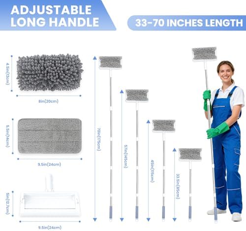 Limpiador de Ventilador de Techo con Mango Extensible de 80'' - Almohadillas de Microfibra Chenille para Aspas, Zócalos, Paredes, Pisos, Persianas y - imagen 2