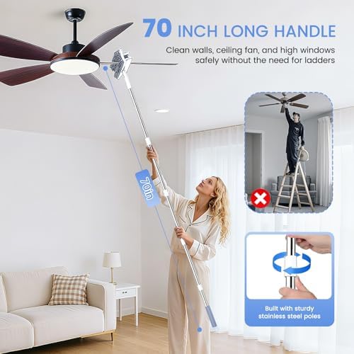 Limpiador de Ventilador de Techo con Mango Extensible de 80'' - Almohadillas de Microfibra Chenille para Aspas, Zócalos, Paredes, Pisos, Persianas y - imagen 3