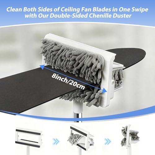 Limpiador de Ventilador de Techo con Mango Extensible de 80'' - Almohadillas de Microfibra Chenille para Aspas, Zócalos, Paredes, Pisos, Persianas y - imagen 4
