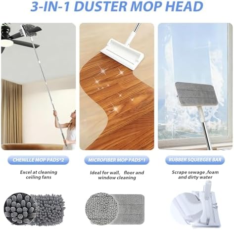 Limpiador de Ventilador de Techo con Mango Extensible de 80'' - Almohadillas de Microfibra Chenille para Aspas, Zócalos, Paredes, Pisos, Persianas y - imagen 5
