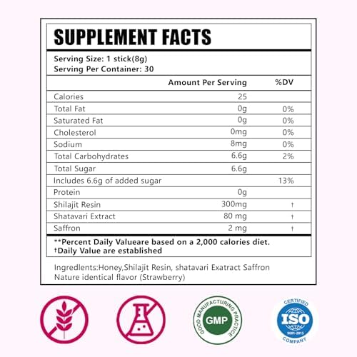 Palitos de Miel Shilajit para Mujeres con Shatavari y Azafrán | 75%+ Ácido Fúlvico y 85+ Minerales Traza para Equilibrio Hormonal, Energía, Enfoque y - imagen 7