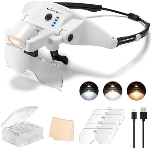 Lupa GUOUBUO con Luz, Lentes Desmontables 1X-4X, Headset Recargable con Banda Magnética, 3 Modos de Luz para Manualidades y Costura - imagen 1