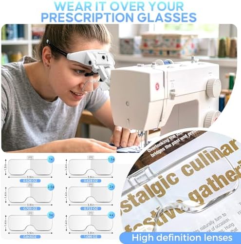 Lupa GUOUBUO con Luz, Lentes Desmontables 1X-4X, Headset Recargable con Banda Magnética, 3 Modos de Luz para Manualidades y Costura - imagen 4