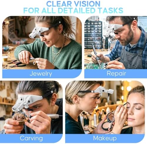 Lupa GUOUBUO con Luz, Lentes Desmontables 1X-4X, Headset Recargable con Banda Magnética, 3 Modos de Luz para Manualidades y Costura - imagen 7