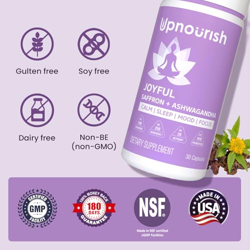 Suplementos Orgánicos de Ashwagandha y Azafrán UpNourish con Probióticos - Alivio del Estrés, Mejora del Ánimo, Cápsulas Veganas de 30 Unidades para - imagen 3