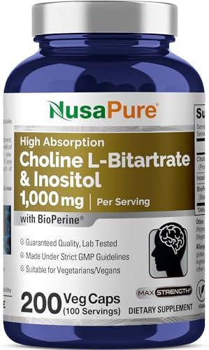 NusaPure Colina e Inositol - Vegano, No GMO - 1000mg - 200 Cápsulas Veggie - imagen 1