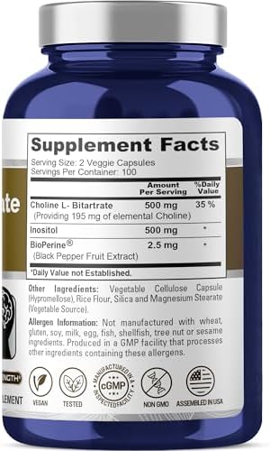 NusaPure Colina e Inositol - Vegano, No GMO - 1000mg - 200 Cápsulas Veggie - imagen 2
