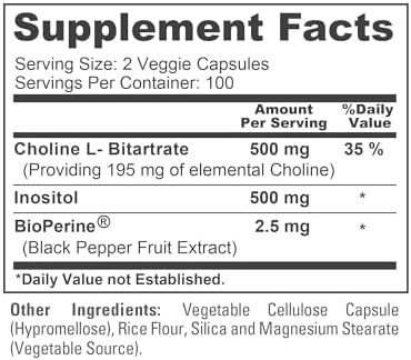 NusaPure Colina e Inositol - Vegano, No GMO - 1000mg - 200 Cápsulas Veggie - imagen 4