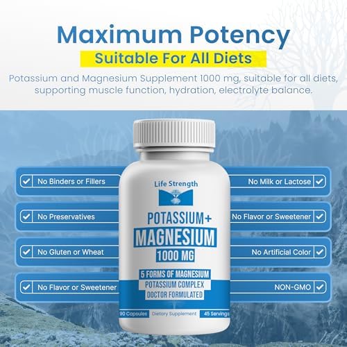 Suplemento de Potasio y Magnesio Life Strength 1000mg - 90 Cápsulas - Complejo de Potasio y Magnesio con Aspartato, Glicinato, Óxido, Gluconato y - imagen 6