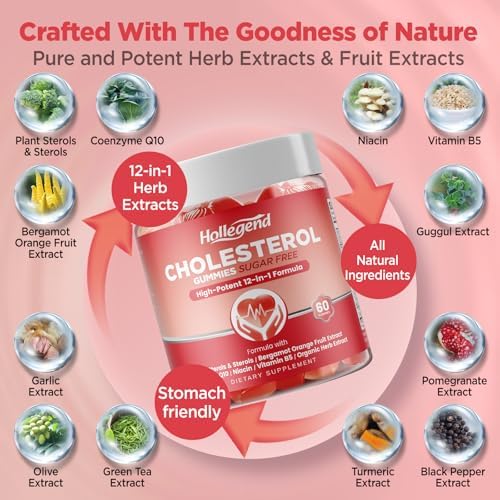 Suplementos de Colesterol HOLLEGEND Gomas Sin Azúcar, Esteroles y Estanol Vegetales, Bergamota Cítrica, CoQ10 y Vitaminas, Orgánico, Vegano, Sabor a - imagen 3