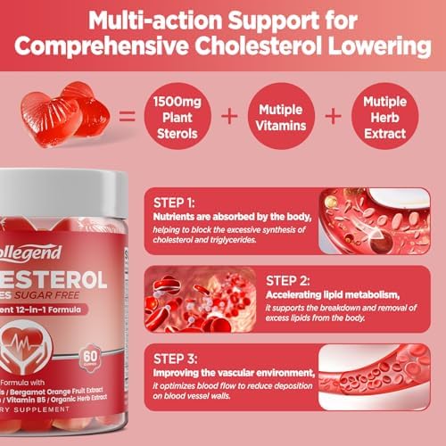 Suplementos de Colesterol HOLLEGEND Gomas Sin Azúcar, Esteroles y Estanol Vegetales, Bergamota Cítrica, CoQ10 y Vitaminas, Orgánico, Vegano, Sabor a - imagen 5