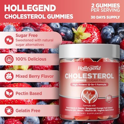 Suplementos de Colesterol HOLLEGEND Gomas Sin Azúcar, Esteroles y Estanol Vegetales, Bergamota Cítrica, CoQ10 y Vitaminas, Orgánico, Vegano, Sabor a - imagen 7