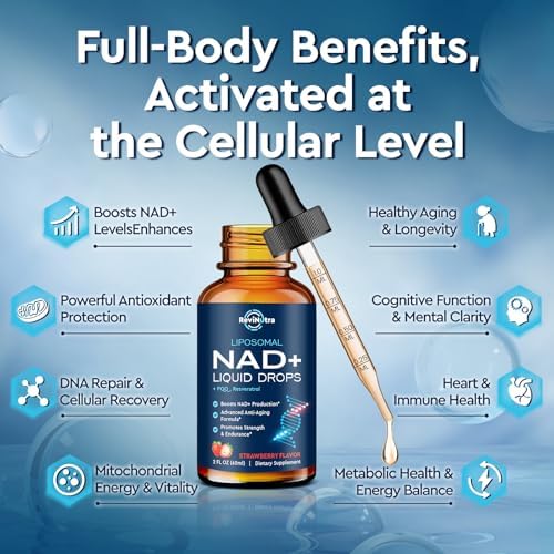 Suplemento Liposomal de NAD ReviNutra - Gotas Líquidas de 1200mg NAD+ para Hombres y Mujeres, Nicotinamida con Resveratrol, PQQ, CoQ10, Quercetina - imagen 3