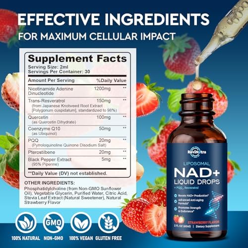 Suplemento Liposomal de NAD ReviNutra - Gotas Líquidas de 1200mg NAD+ para Hombres y Mujeres, Nicotinamida con Resveratrol, PQQ, CoQ10, Quercetina - imagen 8